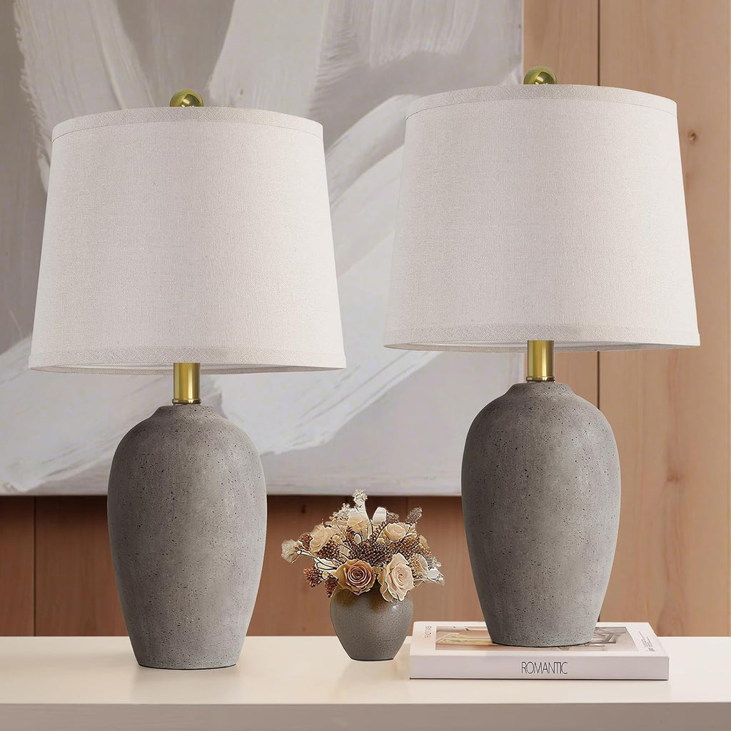 AIEAMPDO 21'' Set of 2 Farmhouse Ceramic Table Lamps for Living Room Bedroom, Nightstand Rustic Brown Desk Lamp for Bedside End Table…