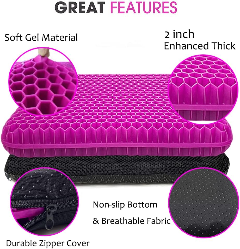 Helishy Gel Seat Cushion for Long Sitting, Extra Thick Gel Cushion for Wheelchair Soft Chair Pads for Office Home Chairs Car Seats Long Tri…