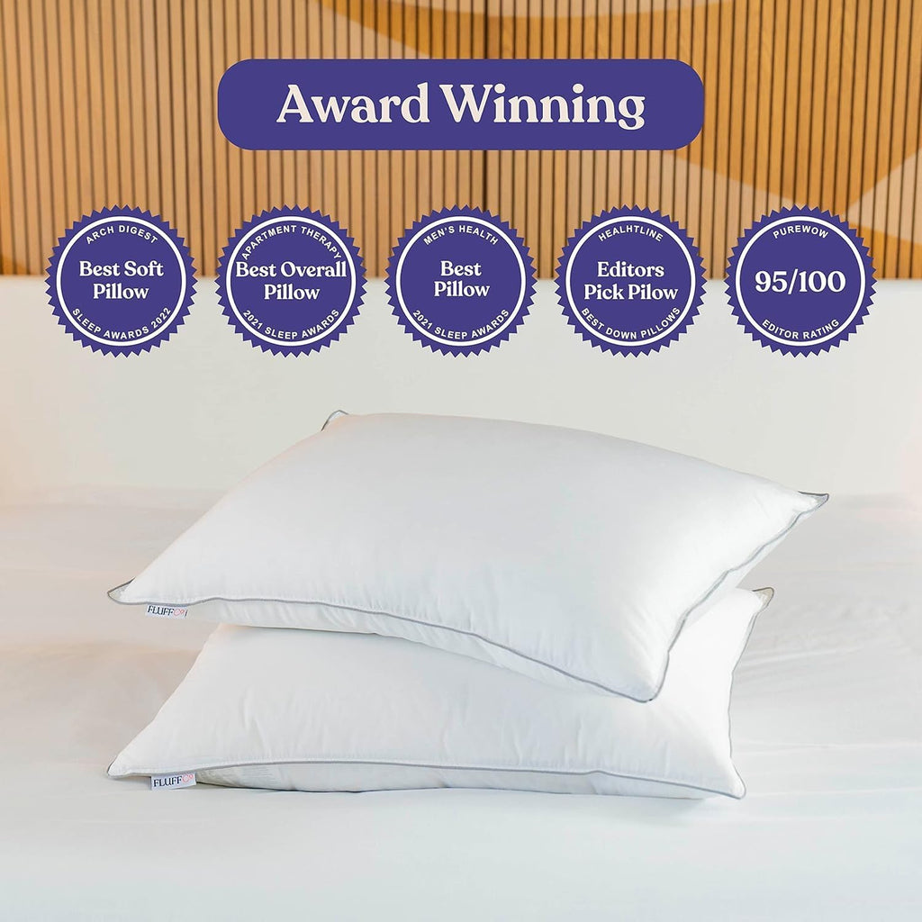 FluffCo Zen FluffTM Down Alternative Bed Pillow - Luxury Hotel Quality - 300 Thread Count Cotton Shell - Pillows for Side, Back, and Stomach…