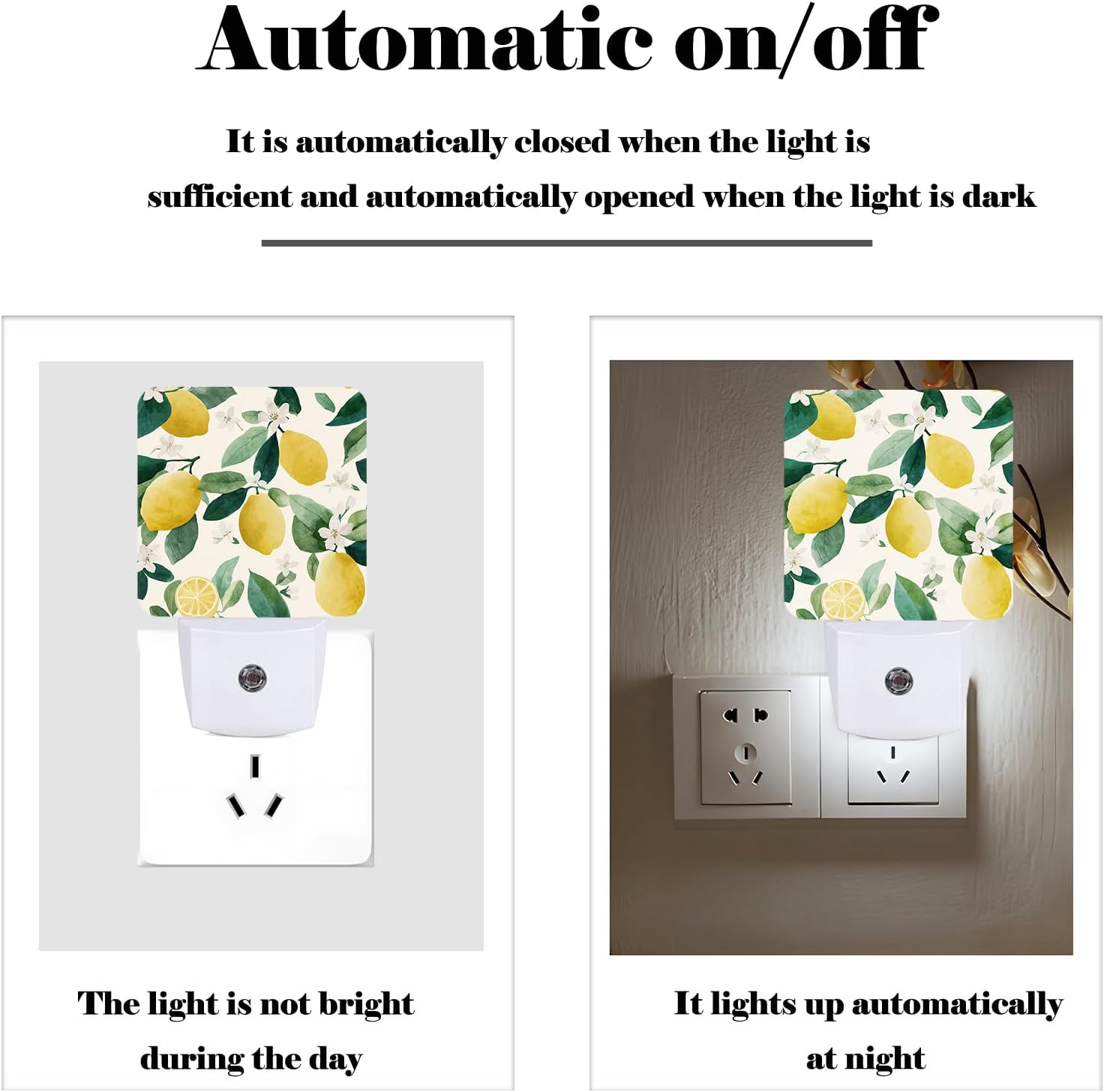 Lemon with Flowers Night Light, Plug-in Nightlights Auto Sensor Night Lamp Dusk-to-Dawn Lamp Home Decor for Nursery Children Girls Boys