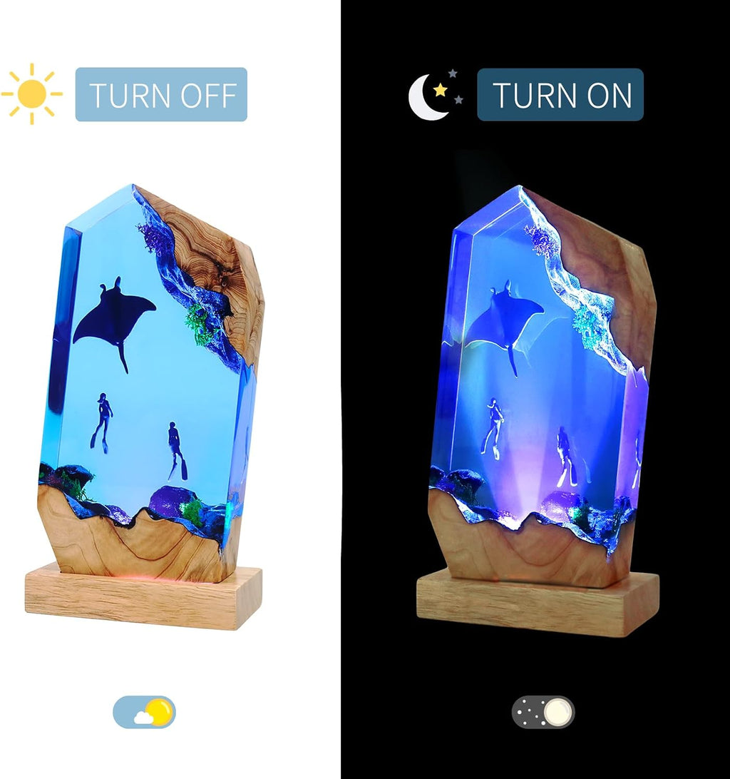 Epoxy Resin Lamp, Ocean Night Light, Artistry Home Decor Bedside Nightlight, Unique Resin Lighting, Nightstand Decorations for Bedroom…