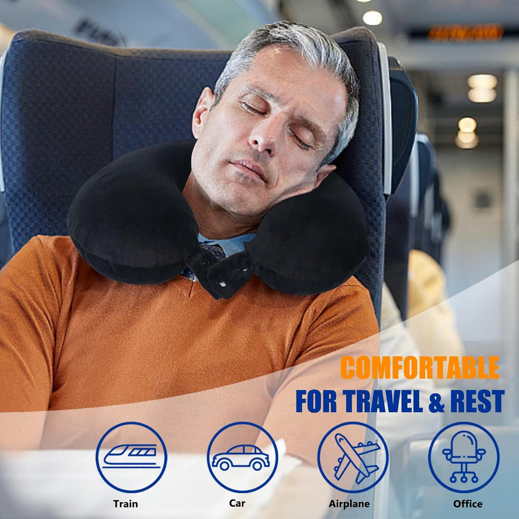 SAIREIDER Travel Pillow 100% Pure Memory Foam Travel Neck Pillow, Airplane Pillow for Traveling、Car、Home、Office, Washable Cover(Black)