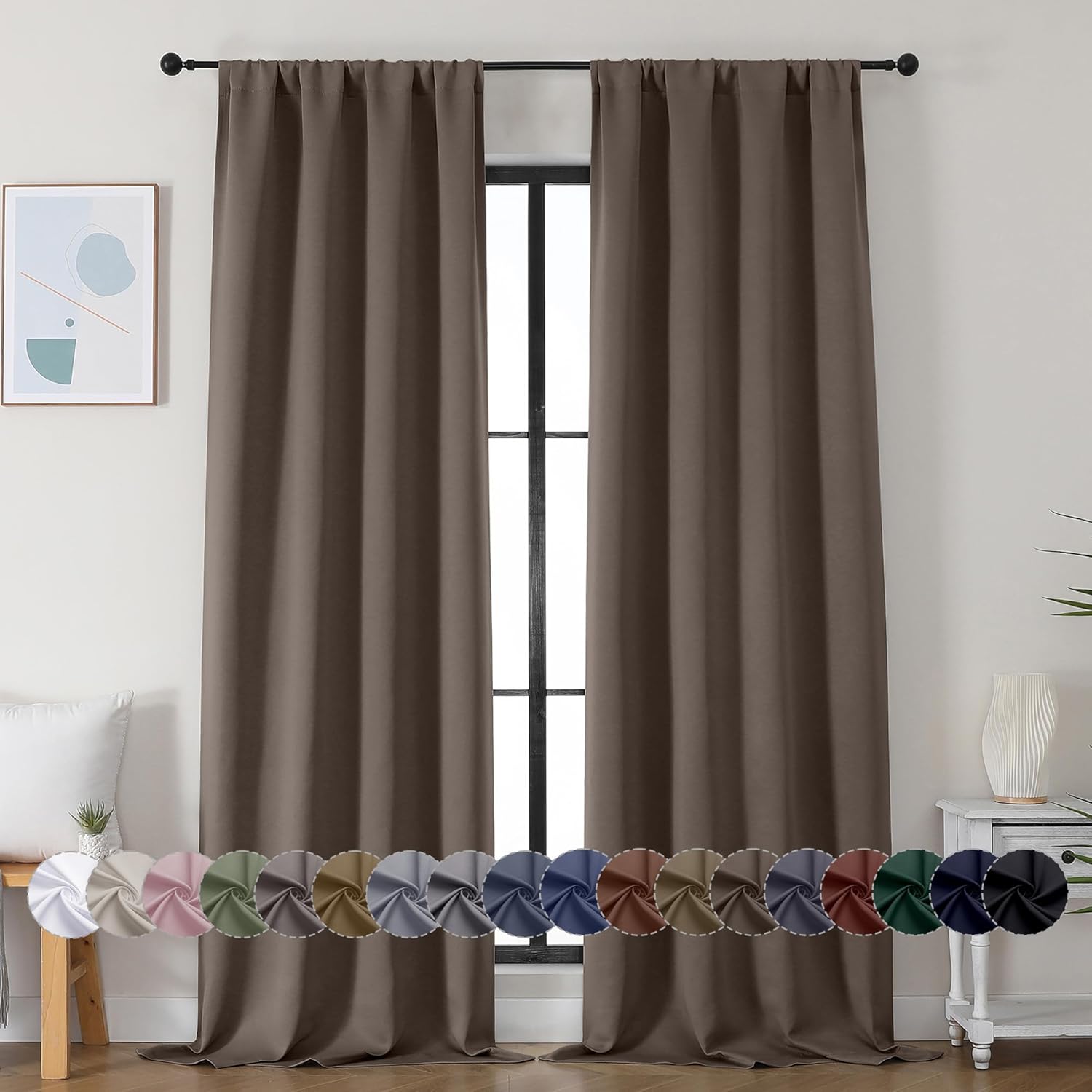 Simplebrand Ava Brown Blackout Curtains for Bedroom 96 Inches Long 2 Panels, Solid Thermal Insulated, Energy Saving Living Room Window Trea…