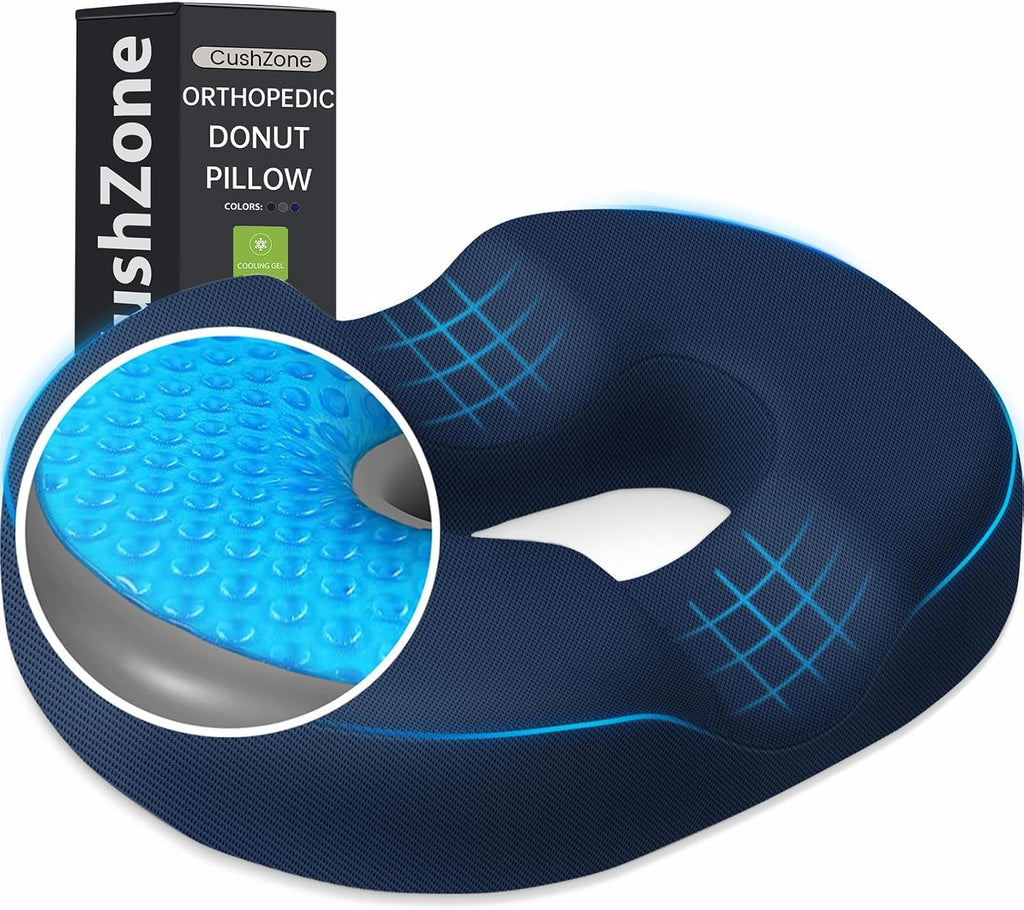 CushZone Donut Pillow Seat Cushion - Cooling Gel Donut Chair Cushions, Memory Foam Seat Cushion for Office & Home, Car Seat Cushion and But…