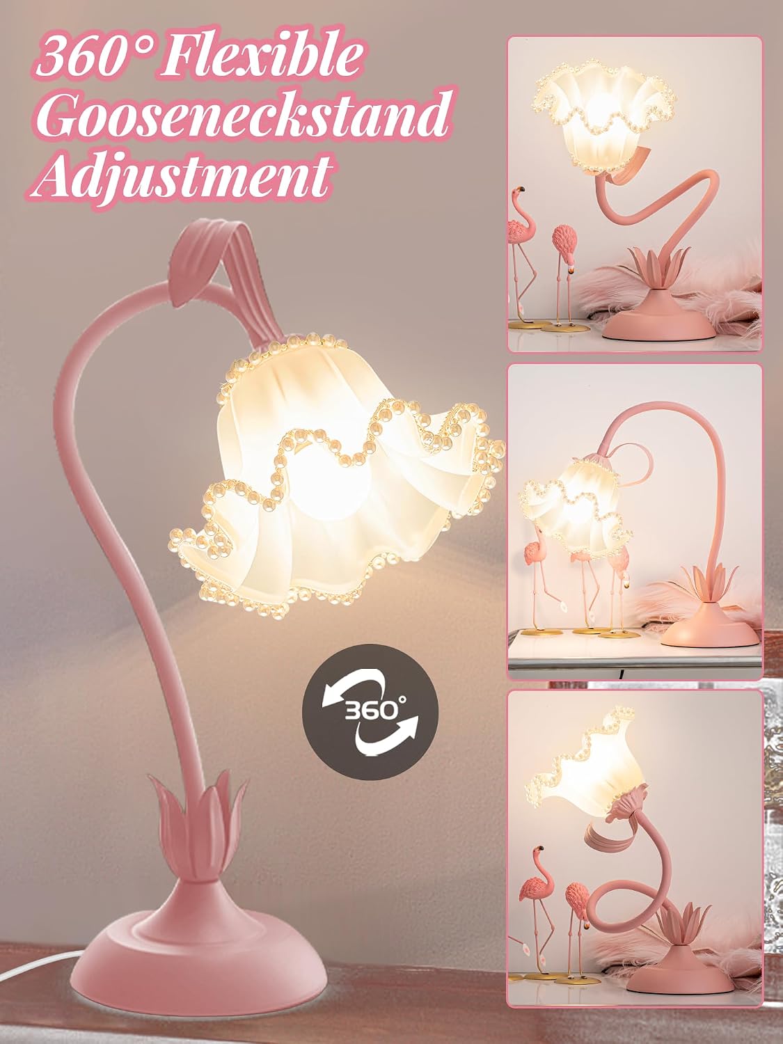 Flower Table Lamp Bedside Lamps LED Reading Light,3 Color Modes Cute Small Lamp, Vintage Flower Lamp Kawaii Table Lamp for Bedroom Living…