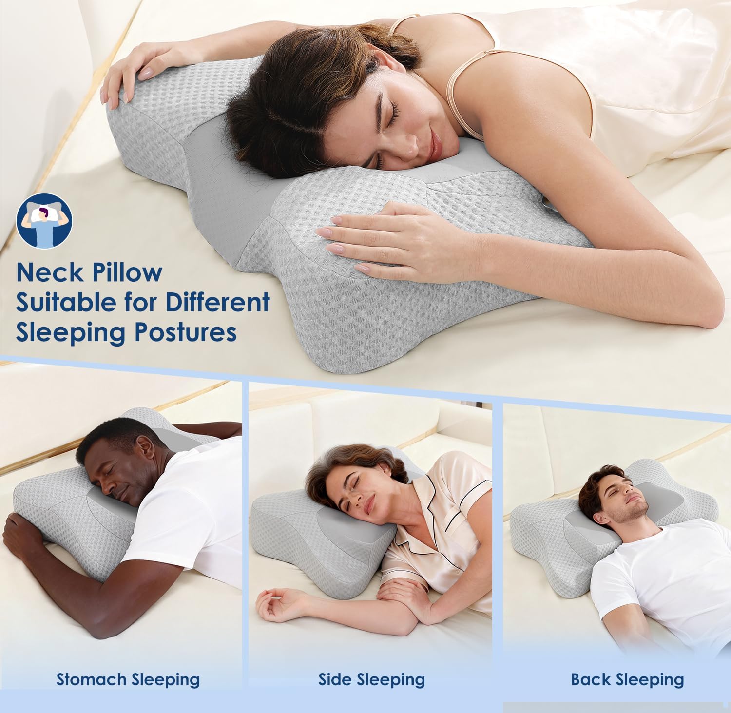 jiaao Cervical Neck Pillow Side Sleeper Pillow Ergonomic Memory Foam Contour Pillow for Pillow for Neck, Cooling Breathable Certified Cerv…