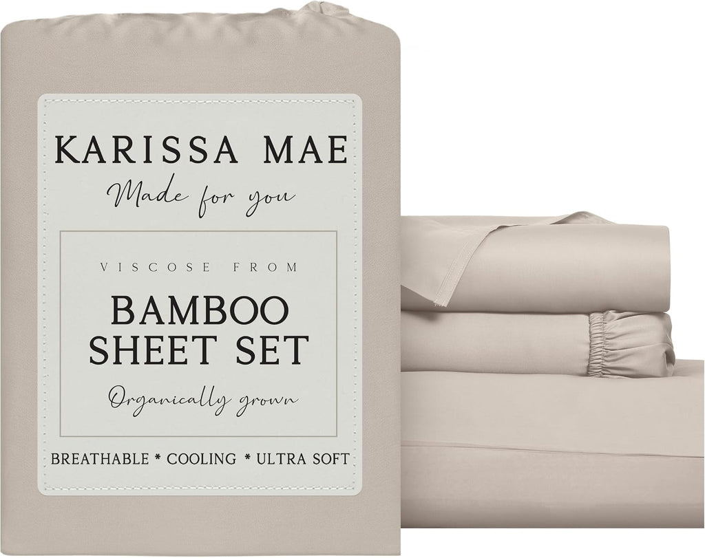 KARISSA MAE Pure Viscose from Bamboo Twin XL Size Sheet Set | 100% FSC Certified | Luxuriously Soft | Cooling | 18" Deep Pocket w/Corner…