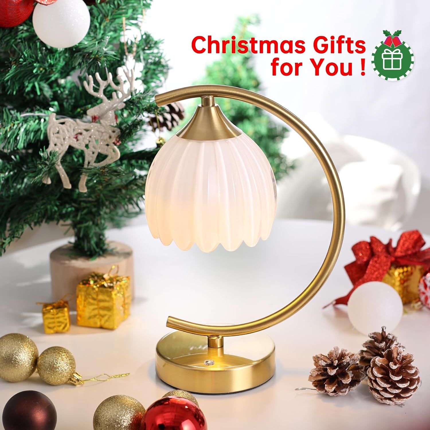 Shenmoyl Tulip Table Lamp, 5200mAh Cordless Touch Control Table Lamp with 3 Color Temps & Stepless Dimming, Rechargeable Battery Table…