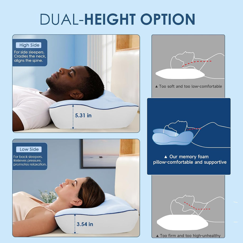 jiaao Cervical Pillow for Neck and Shoulder, Ergonomic Side Sleeper Pillow for, Cooling Memory Foam Pillows for Sleeping, Contour Pillow O…