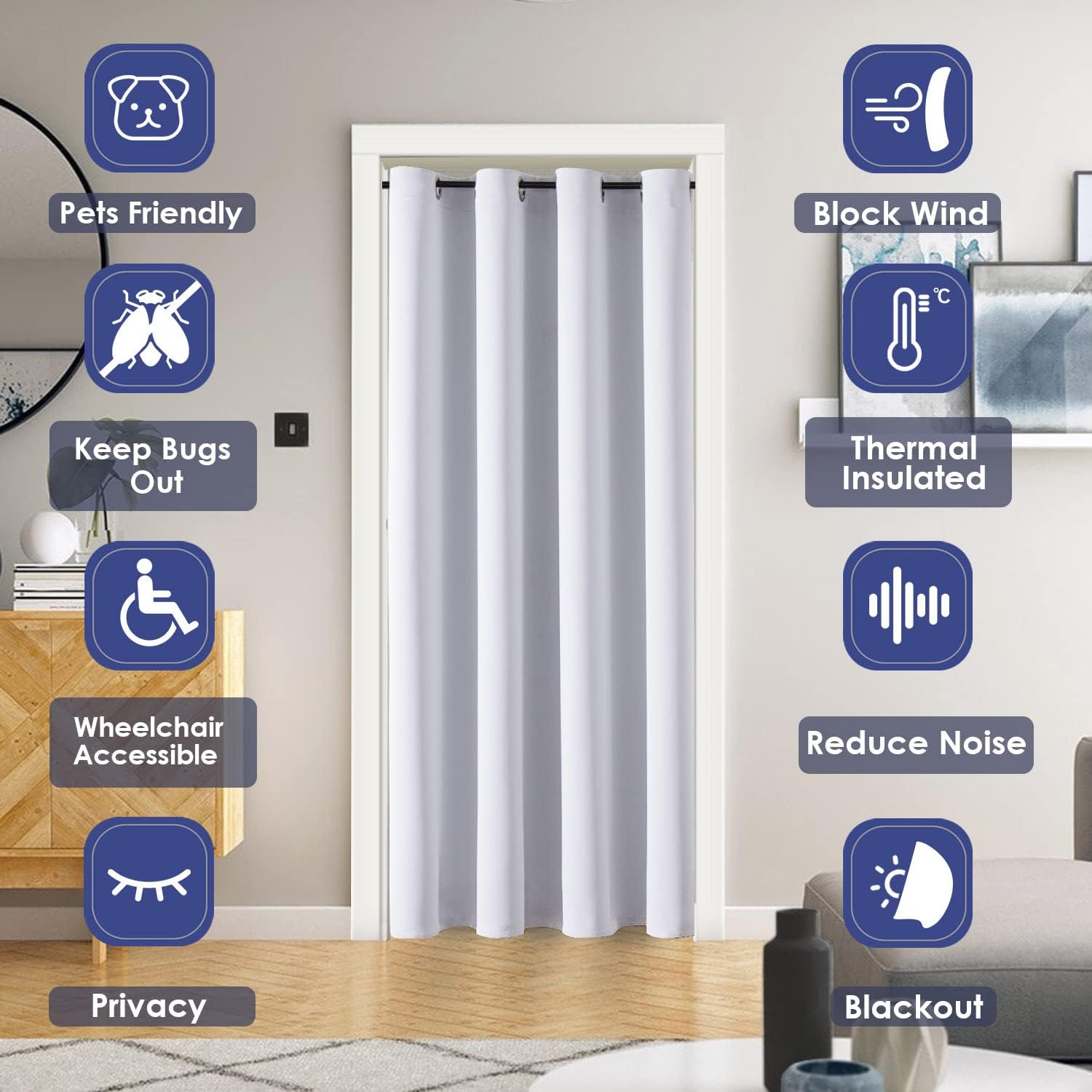 ChrisDowa Blackout Door Curtains for Doorway Privacy, Grommet Closet Curtain for bedroom closet door, Thermal Insulated Temporary Door Cove…