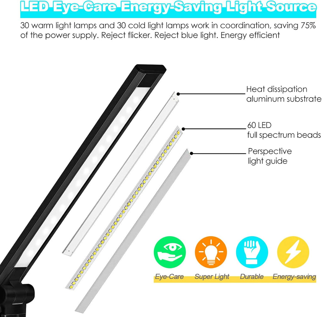 Jostic LED Desk Lamp with Wireless Charger, USB Charging Port, 10 Brightness, 5 Color Modes, Desk Lamps for Home Office, Dimmable Table Lam…