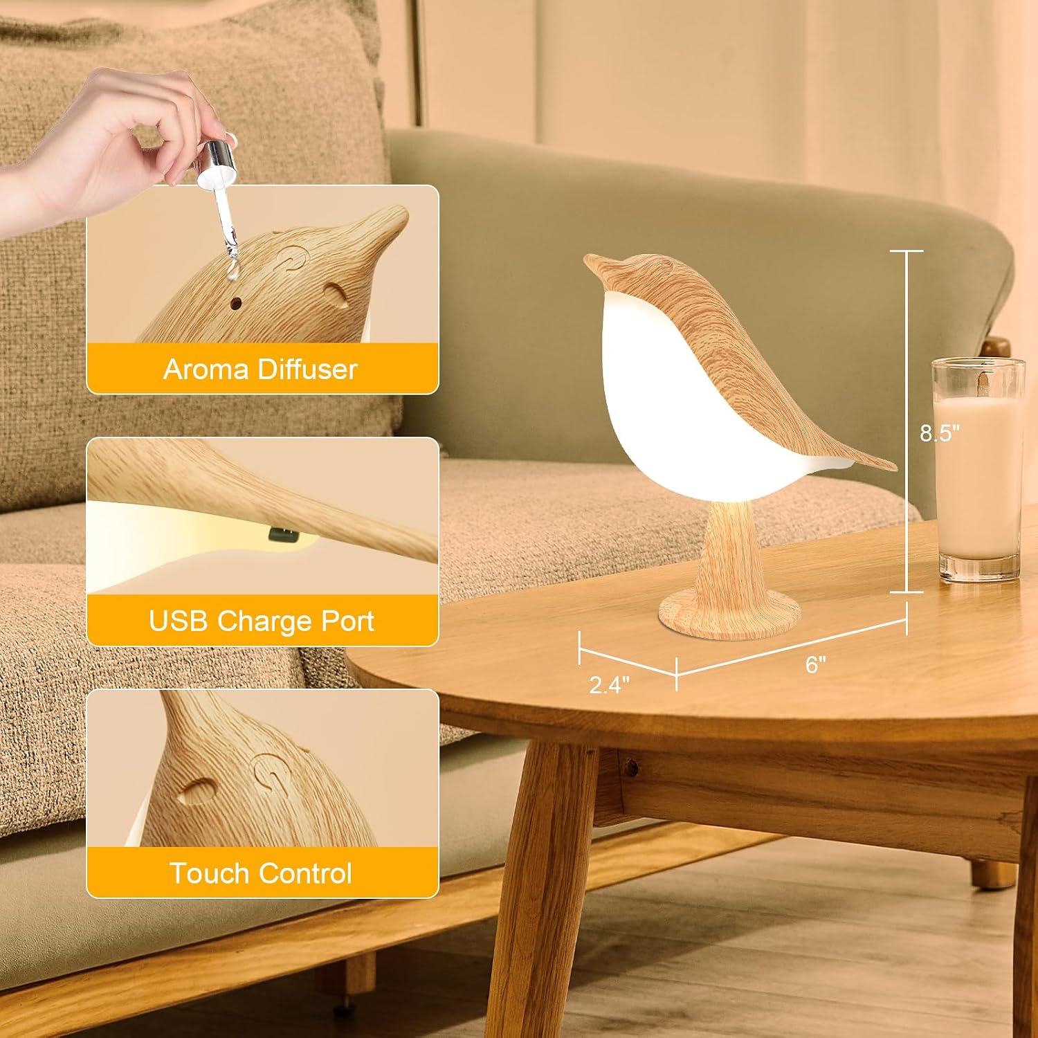 Deogos 2 Cute Bird Table Lamps Combo, Rechargeable Cordless Lamp with 3 Color Temperature and Adjustable Brightness, Small Desk Lights for…