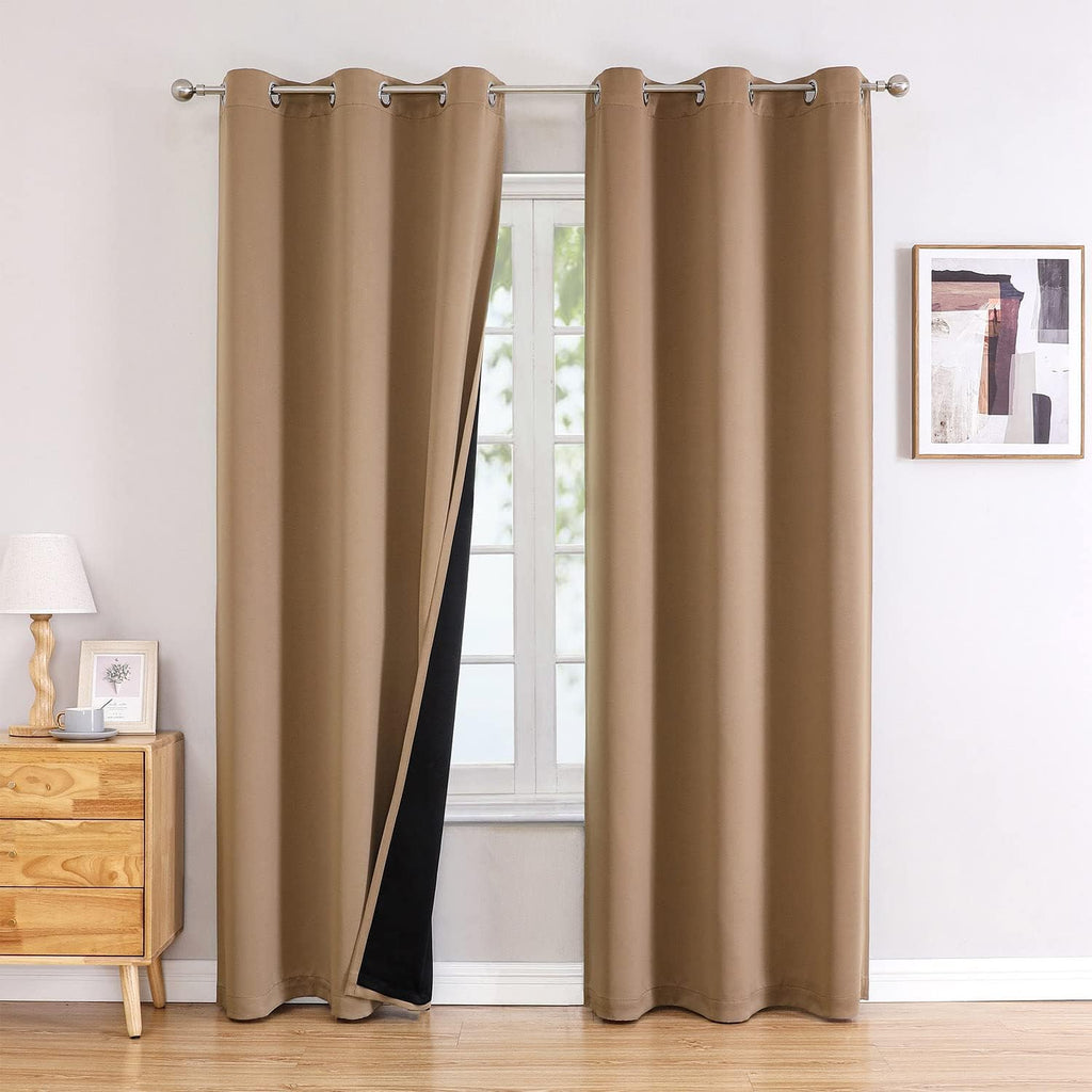 ChrisDowa 100% Blackout Curtains for Bedroom with Black Liner, 2 Thick Layers Total Blackout Thermal Insulated Grommet Window Curtains 2 Pa…