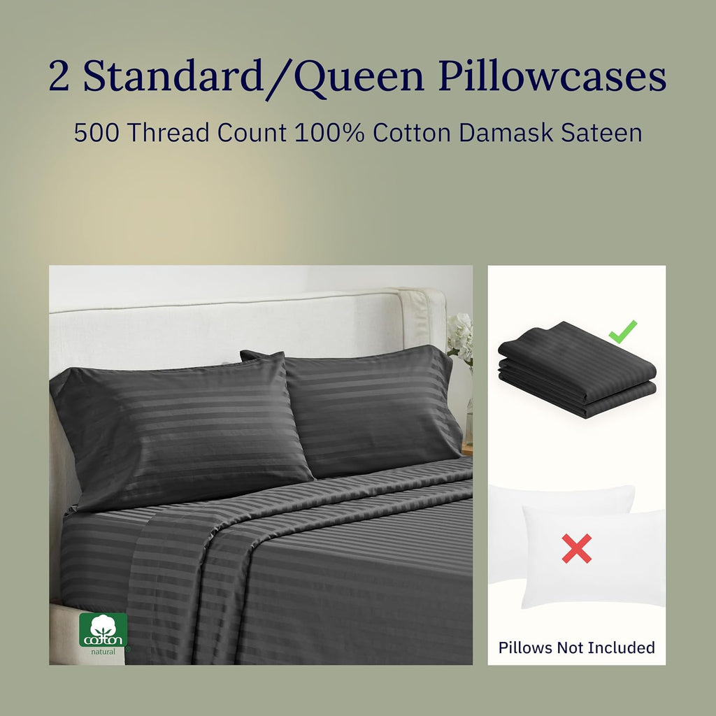 CALIFORNIA DESIGN DEN Soft & Silky 500 Thread Count 100% Cotton is Cool & Smooth, Standard Pillow Cases Set of 2 Fits Standard & Queen…