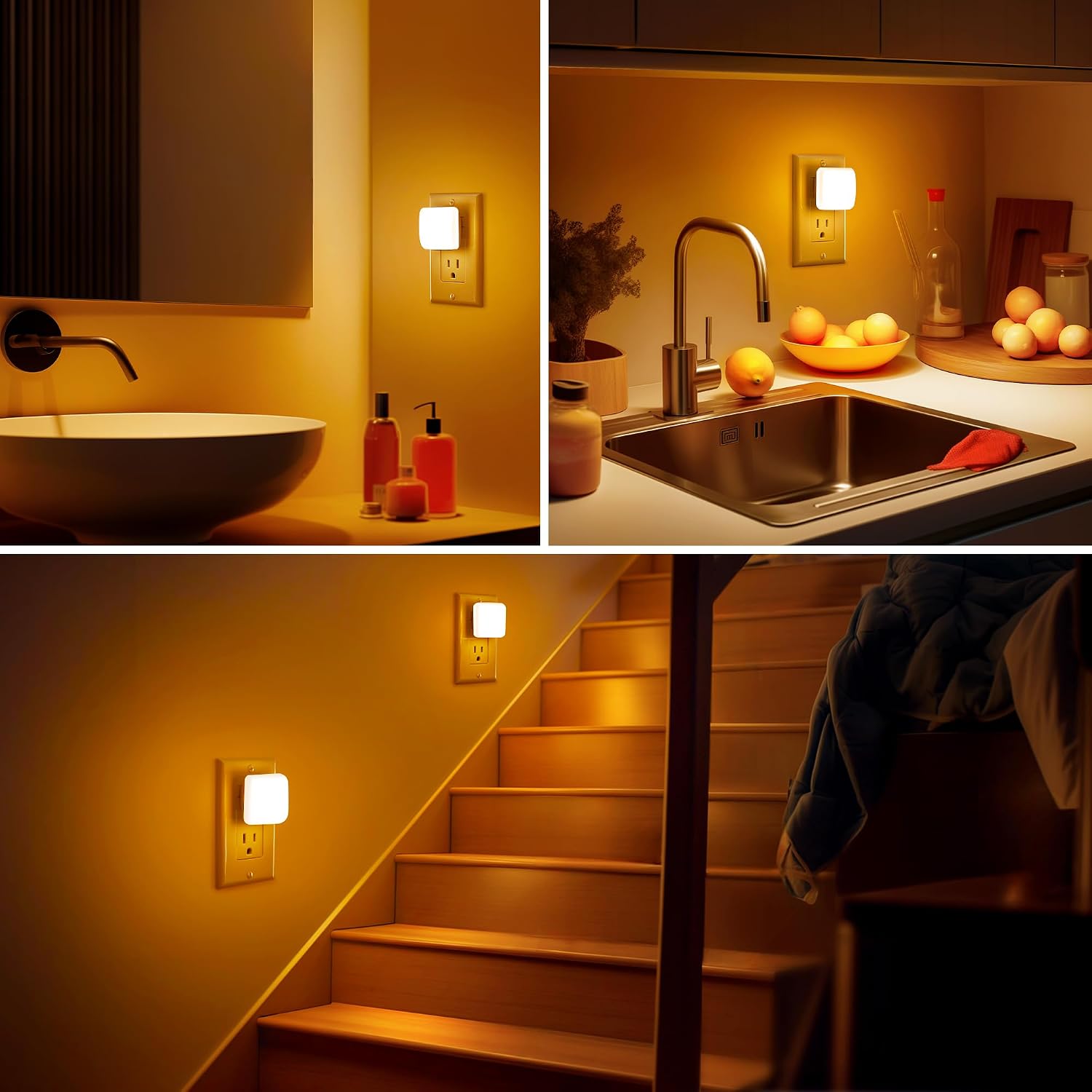 Amber Night Lights Plug into Wall, Nightlights With Light Sensor Dusk to Dawn, 0.3W Square Plug in Night Light for Kids, Amber Night…