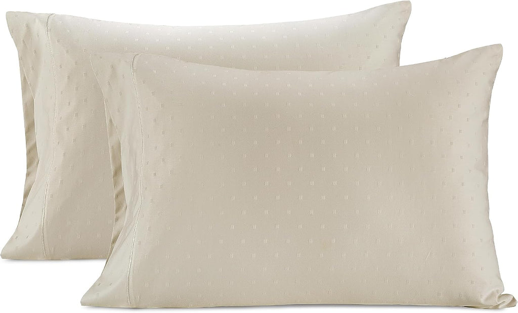 LaneLinen LANE LINEN Pillow Case Covers King, Set of 2, 100% Egyptian Cotton Sateen, Soft Cool & Smooth Pillow Cases - Swiss Dot - Ivory Co…