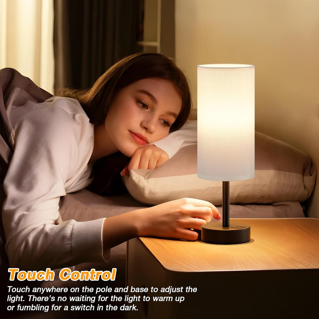 Dicoool White Touch Table Lamp with USB - 3 Way Dimmable Bedside Lamp for Nightstand, Bedroom Lamp with Black Charging Station for Desk…