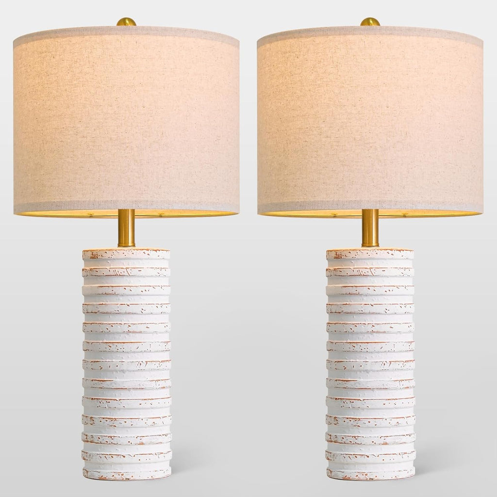 PoKat 27'' Tall Table Lamps for Living Room, Farmhouse Bedside Lamps Set of 2 for Bedroom, Rustic Ceramic Nightstand Lamps with Linen…