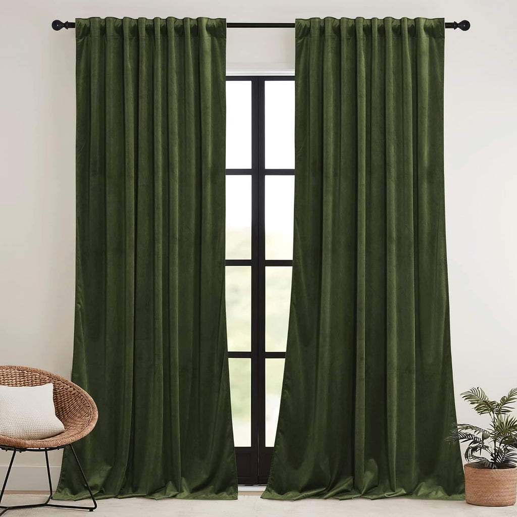 Rybhome RYB HOME Elegant Green Velvet Curtains 120 inches Long, Light Blocking, Thermal Insulated, Stylish Velvet Drapes with Hook Belt for…