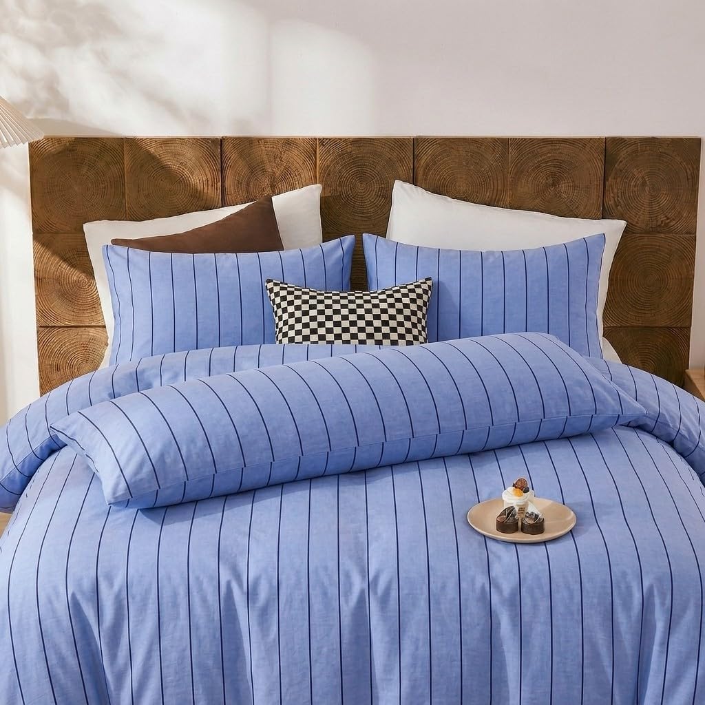 Merryword King Size Pillowcases, 100% Cotton Pillow Cases, Denim Blue Striped Pillowcases, Soft Breathable Pinstripe Pillow Covers, Set of…