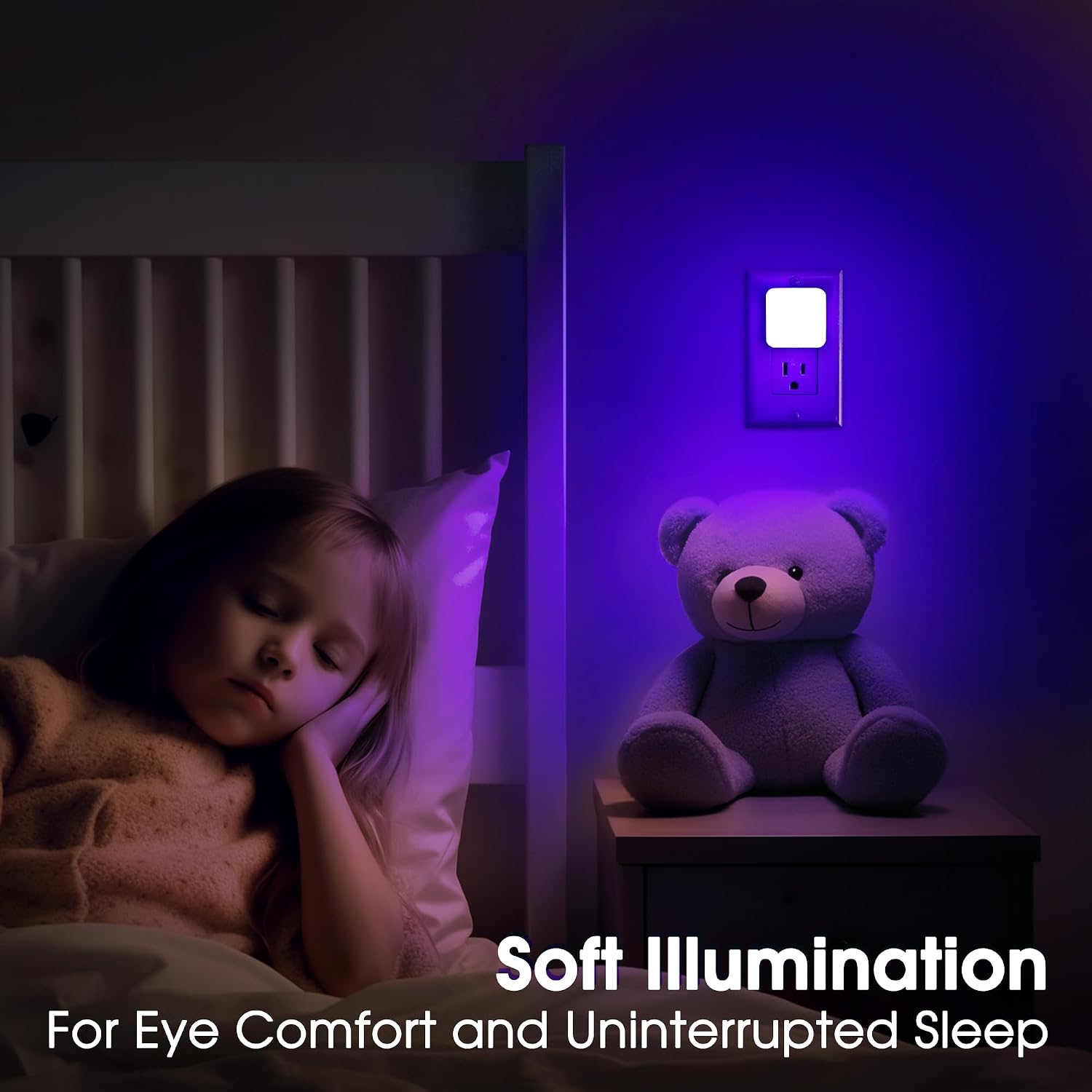 Blue Night Lights Plug into Wall, Nightlights With Light Sensor Dusk to Dawn, 0.3W Square Plug in Night Light for Kids, Blue Night Light…