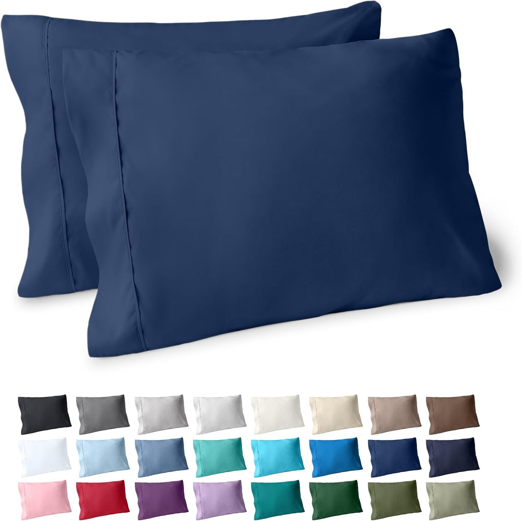 BareHome Bare Home Microfiber Pillow Cases - King Size Set of Two - Cooling Pillowcases - Double Brushed - Dark Blue Pillowcases 2 Pack - E…