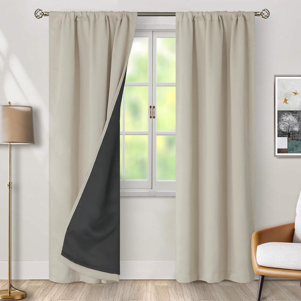 BGment Cashmere Blackout Curtains for Bedroom, 100% Black Out Living Room 84 inch Panels with Thermal Liner, Rod Pocket and Back Tab…