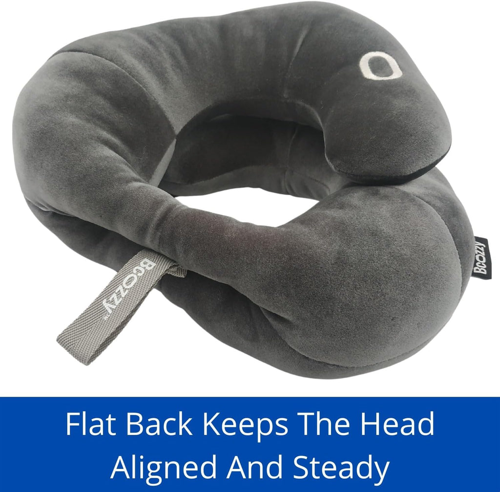 Bcozzy Flat Back Travel Neck Pillow – Patented Neck & Support for Head, Neck, and Chin. Ideal for Airplanes, Long Flights, Car Rides. Adjus…