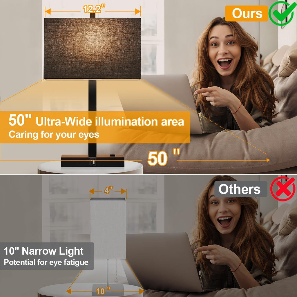 21" Touch Bedside lamps with 2 USB & AC Outlets, 3-Way Dimmable Bedside Table Lamps Set of 2 for Bedroom Living Room Office Reading…