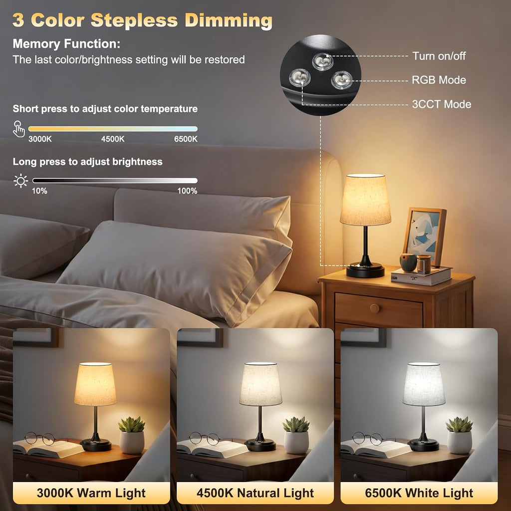Wowag Small Cordless Table Lamp Rechargeable,5000mAh Battery Operated Desk Lamp,3 Colors & 7 RGB Stepless Dimmable, Touch Ambient Light…