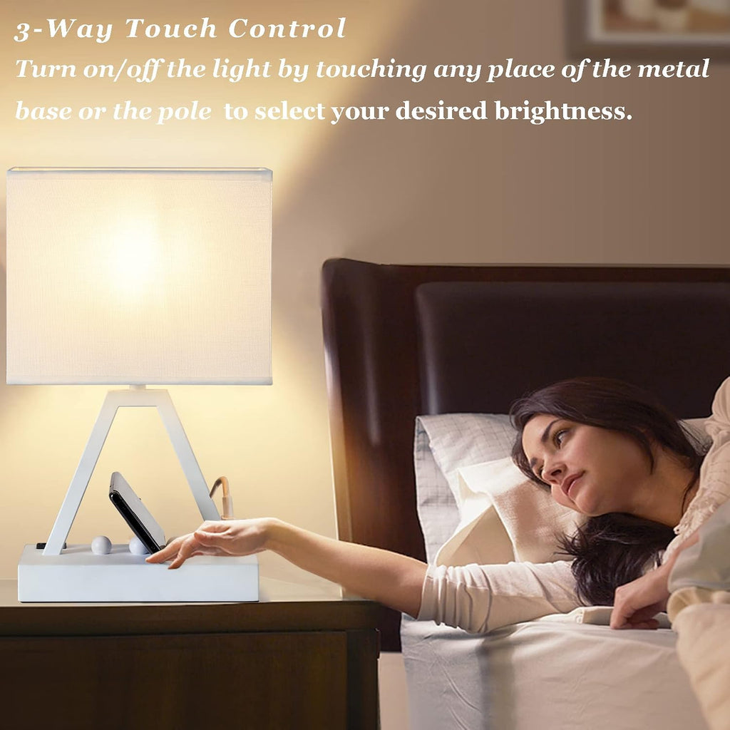Briever Touch Control Table Lamp, 3-Way Dimmable Desk Lamp with USB C & USB A and AC Outlet, Bedside Lamp with Phone Stands for Bedroom, Li…