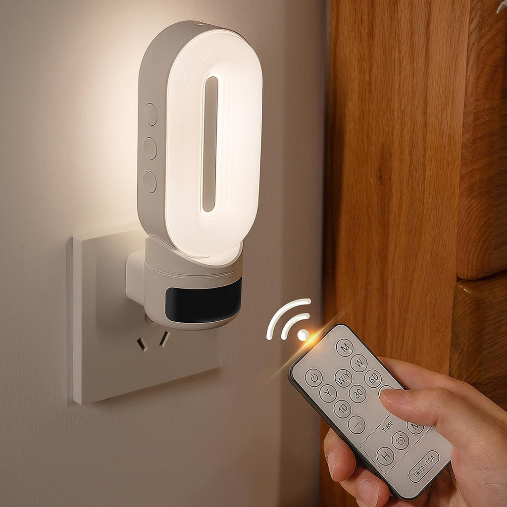 Night Lights Plug Into Wall LED Night Light with Digital Clock for Bedroom/Bathroom/Hallway, Remote Control, Plug-in Wall Mount…