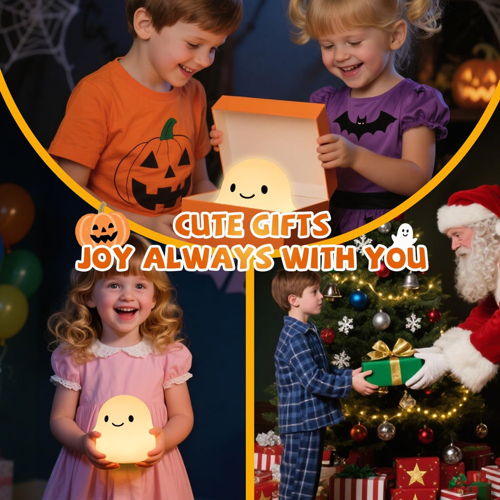 Daixinde Ghost Night Light, Squishy Halloween Gifts with 50Hrs Battery, Tap Control 2 Brightness, 30Min Auto-Off, Rechargeable Cloud Lamp f…