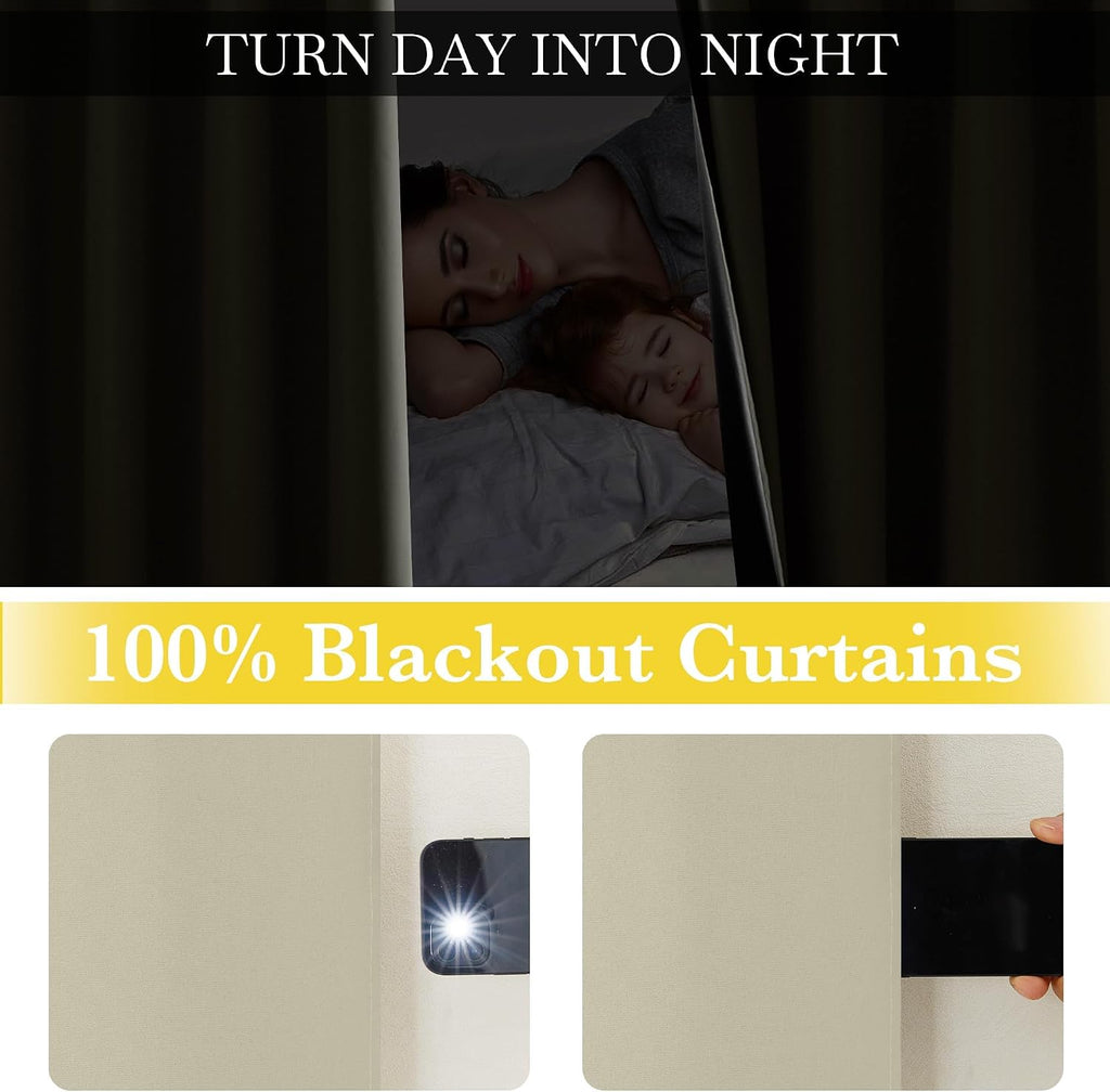 Nicetown 100% Blackout Muted Beige Curtains 84 inches Long, Grommet Energy Saving Thermal Insulated Window Treatments Lightweight for Bedro…