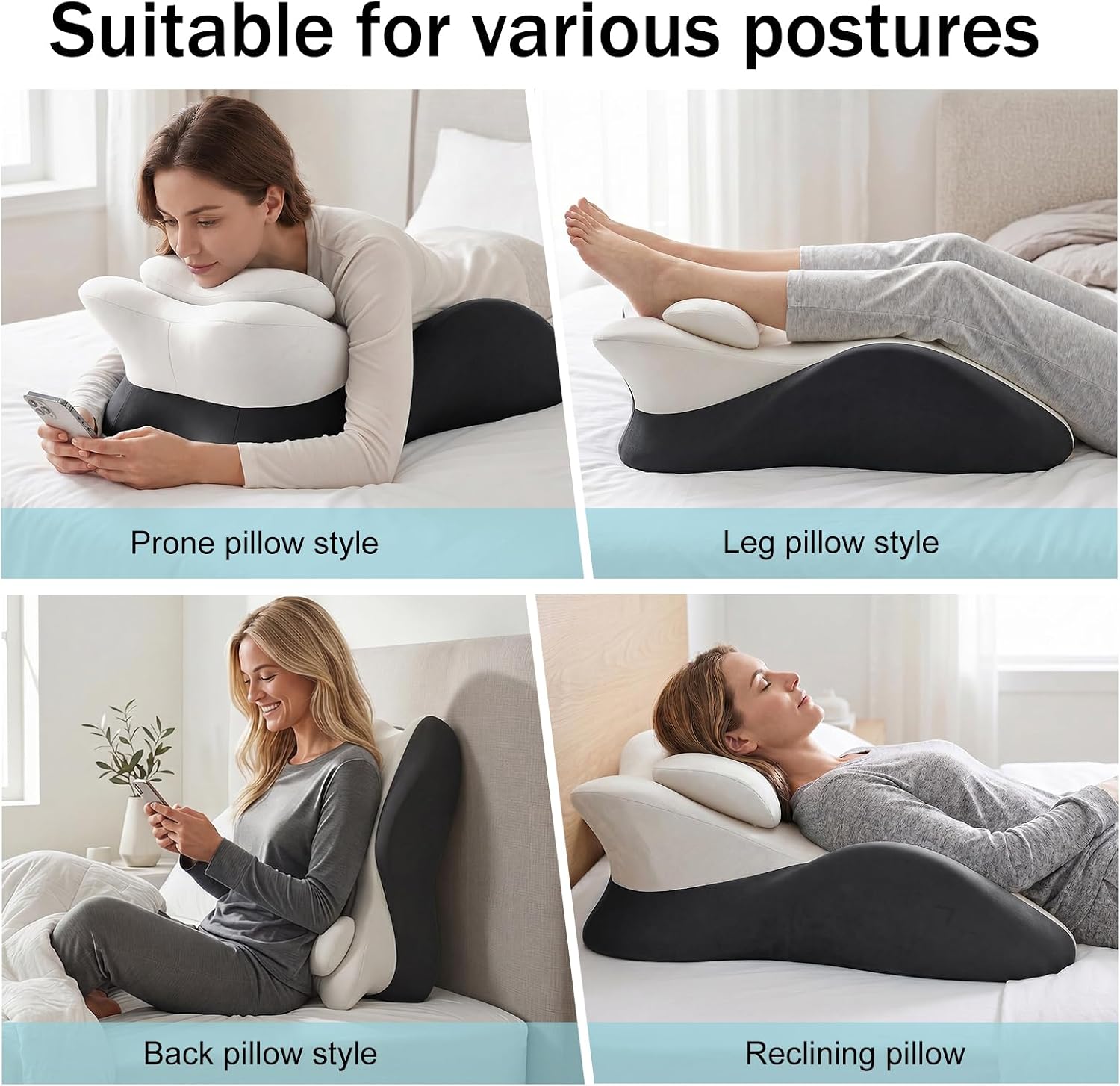 cjc Ergonomic Memory Foam Wedge Pillow 27° Support for Neck, Back and Waist, Multi-Position Bed Support Pillow with Removable Cover (Double…