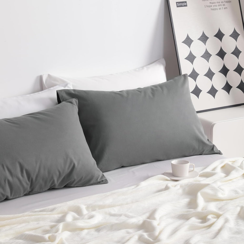 Ntbay Standard Cotton Pillowcases - Envelope Closure 20x26 Pillowcases Set of 2, Breathable and Soft Bed Pillow Cases, Grey Cotton Grey
