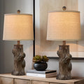 OYEARS 23"Resin Table Lamps for Living Room Set of 2 Country Cottage Farmhouse Lamp for Bedroom Tree Trunk Wood Grain with Oatmeal Fabric…