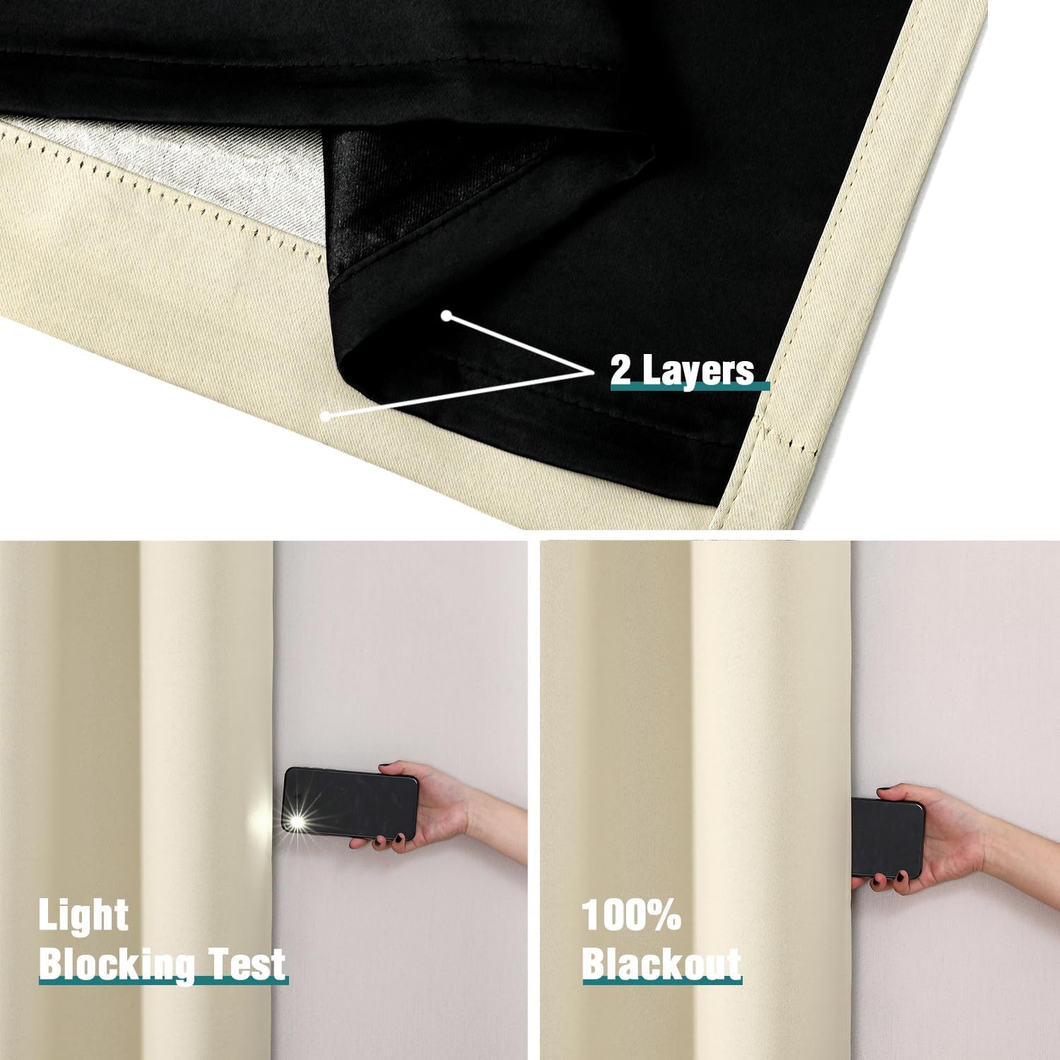 ChrisDowa 100% Blackout Curtains 108 inch Long for Bedroom with Black Liner, 2 Thick Layers Total Blackout Thermal Insulated Grommet Window…