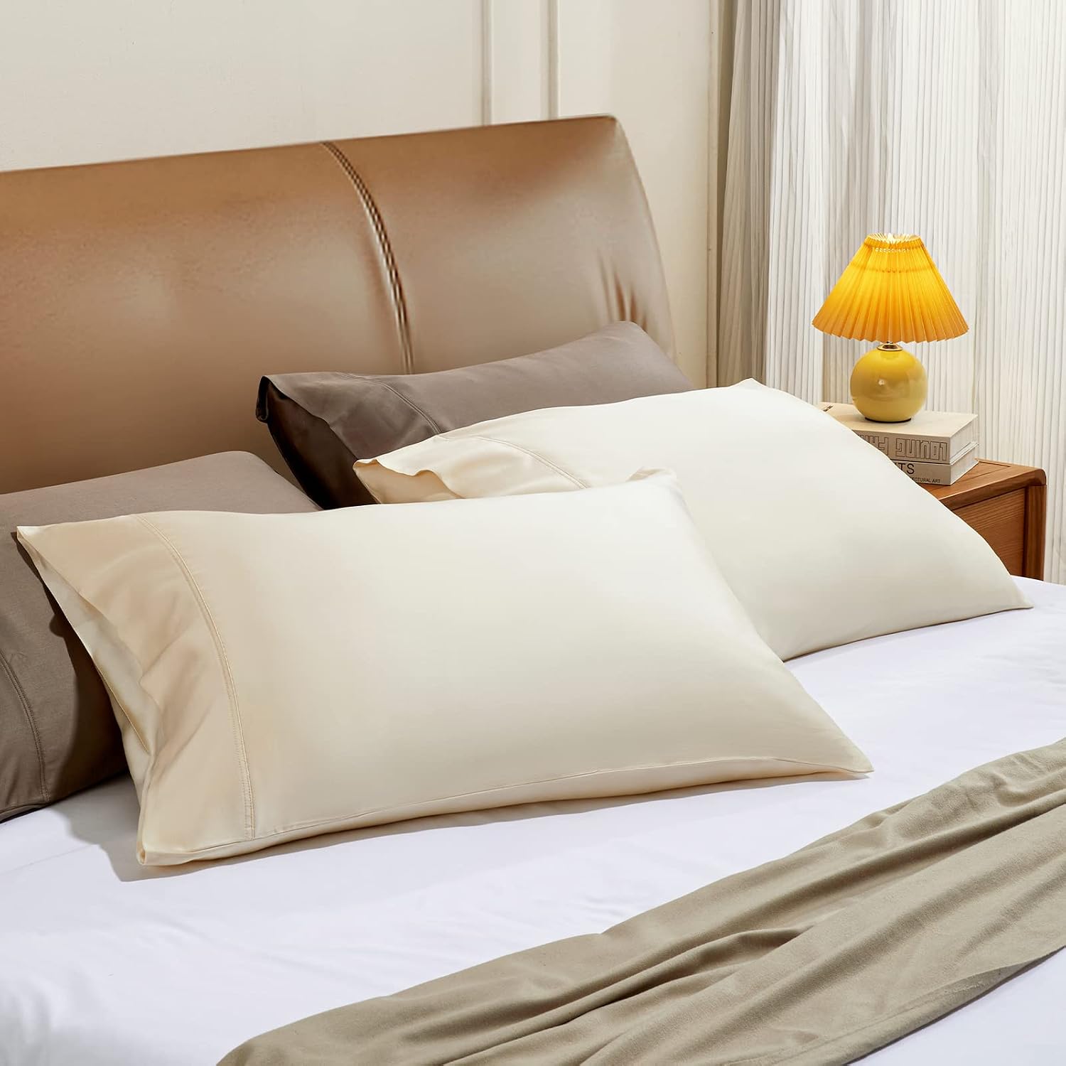 Stnomyhome Eucalyptus Tencel Cooling Pillowcase 2 Pack King Cream | Moisture Wicking for Night Sweats | 3X Faster Drying | Oeko-TEX Certifi…