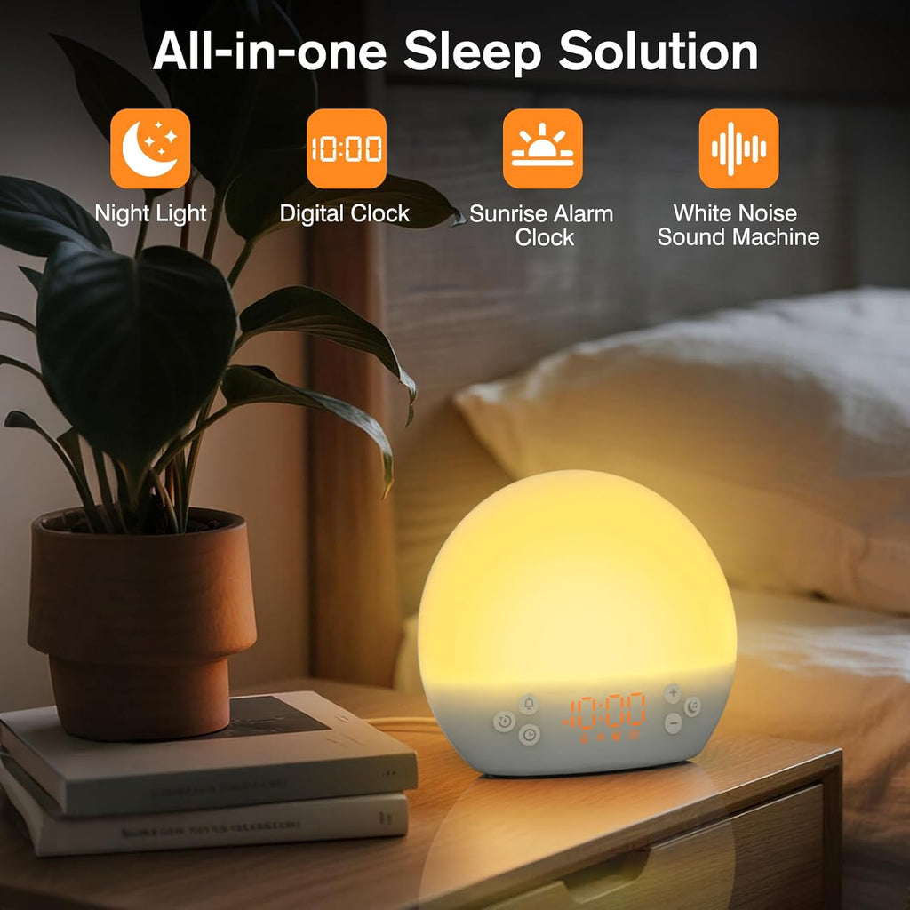 Wake up Light Sunrise Alarm Clock, Digital Alarm Clock Bedside Dimmable Night Light, White Noise Sound Machine 30 Soothing Sounds, Loud…