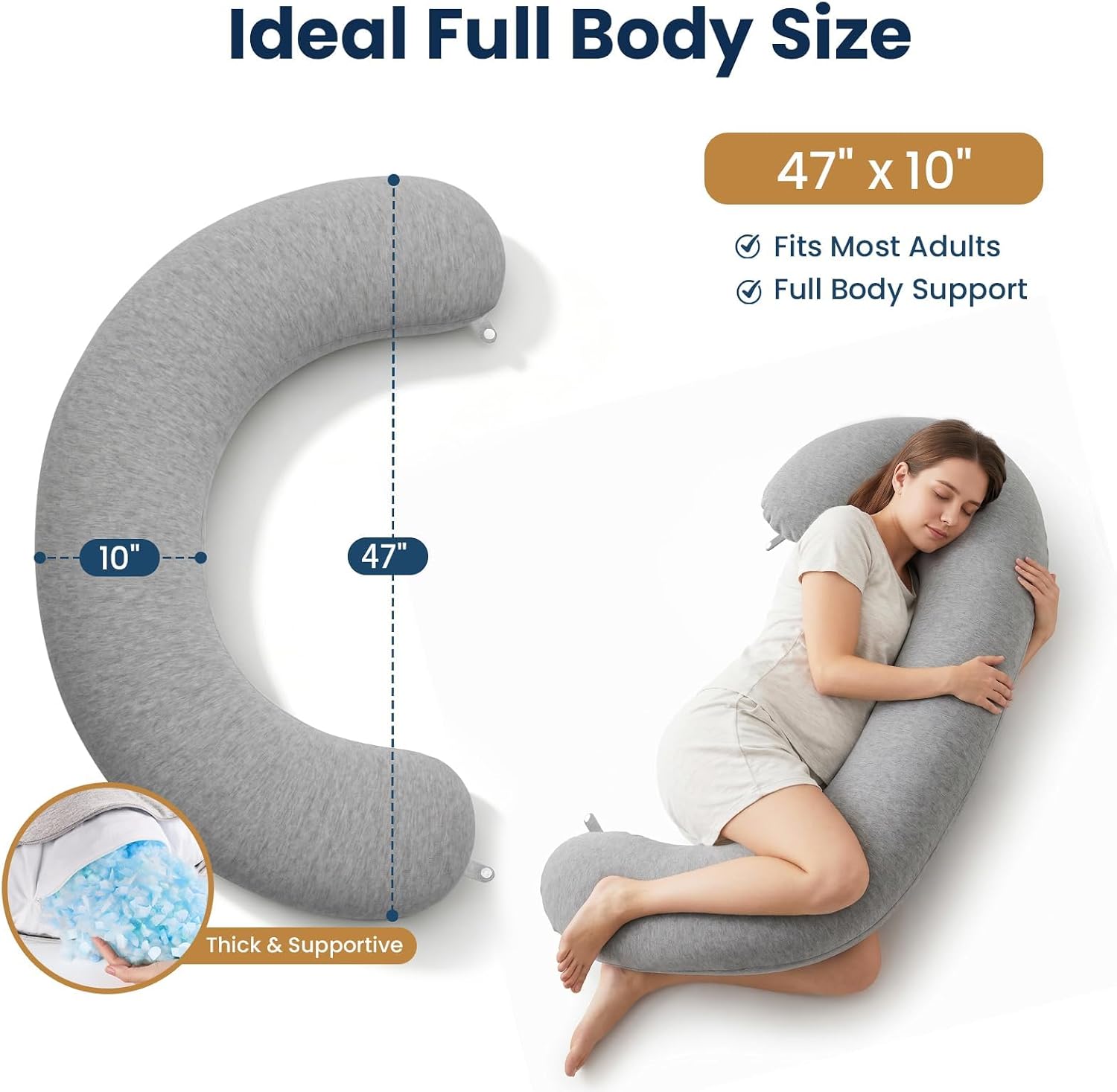 TranquilRelax TranquilRelax C Shaped Body Pillow for Side Sleepers, Memory Foam Long Pillow for Leg, Hip & Back Support, Soft Washab…