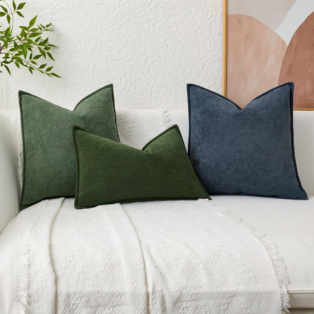 KevinTextile Kevin Textile Waterproof Decorative Pillow Covers Olive Green 20x20 Inch Pack of 2 Soft Boucle Textured Throw Pillowcases Eleg…