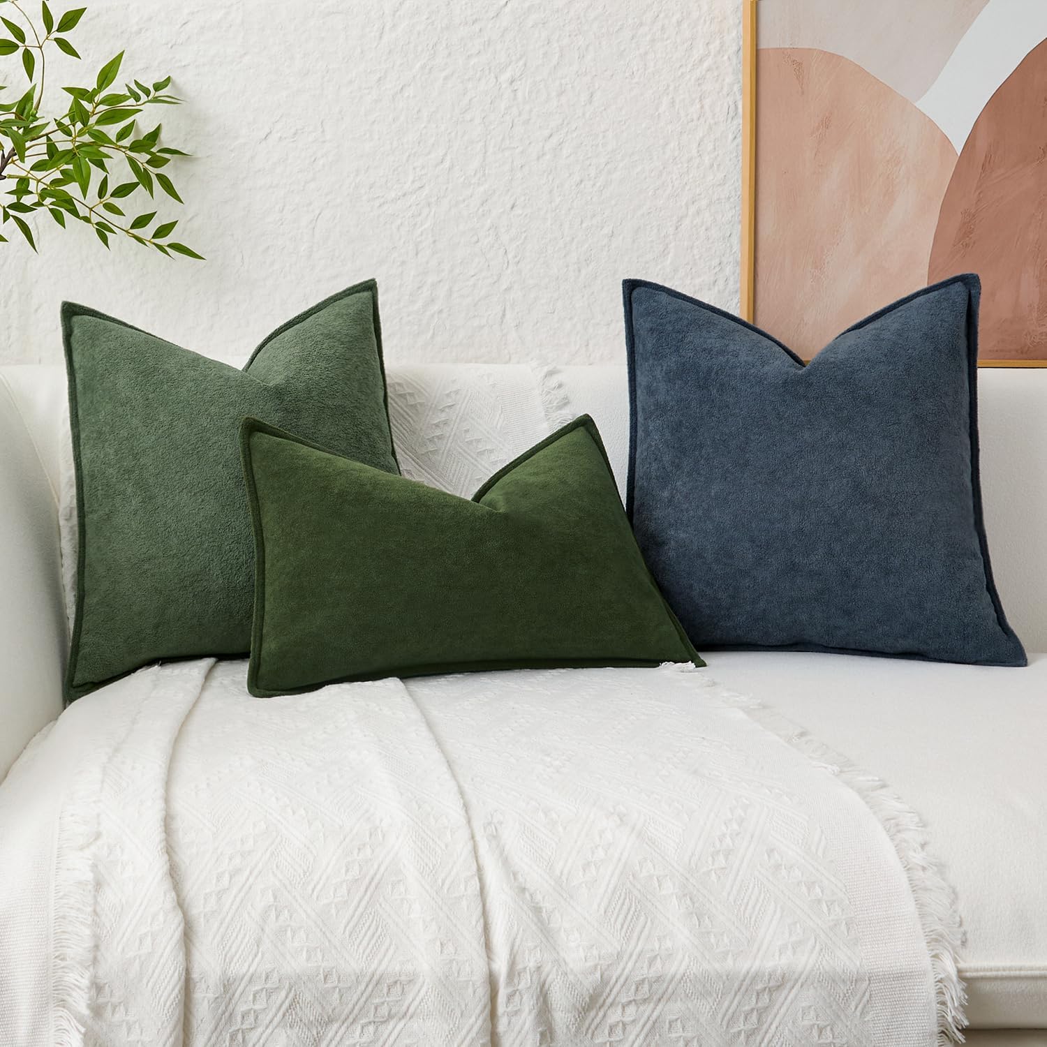 KevinTextile Kevin Textile Waterproof Decorative Pillow Covers Olive Green 16x16 Inch Pack of 2 Soft Boucle Textured Throw Pillowcases Eleg…