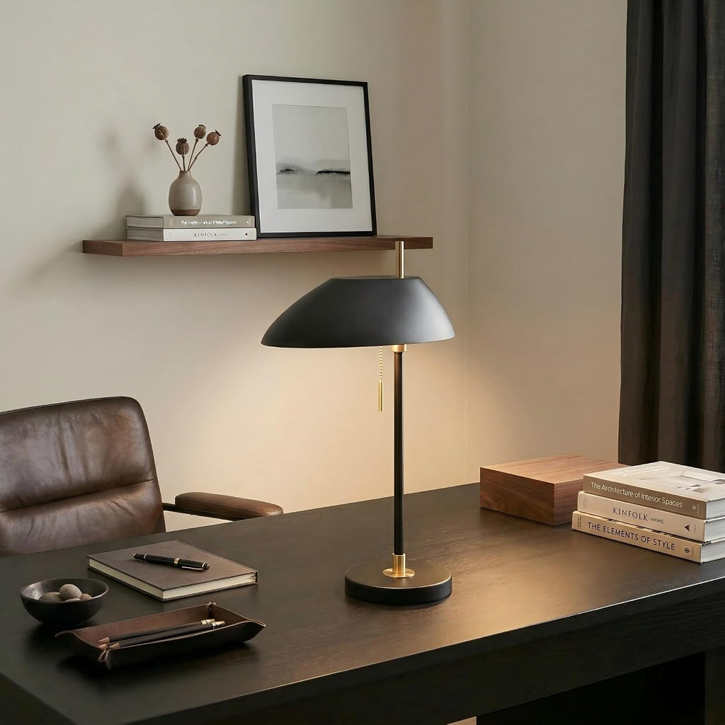 Modern Vintage Black Table Lamp, Industrial Minimalist All-Metal Bedside Lamp with Pull Chain Switch, Decorative Nightstand Lamp for…