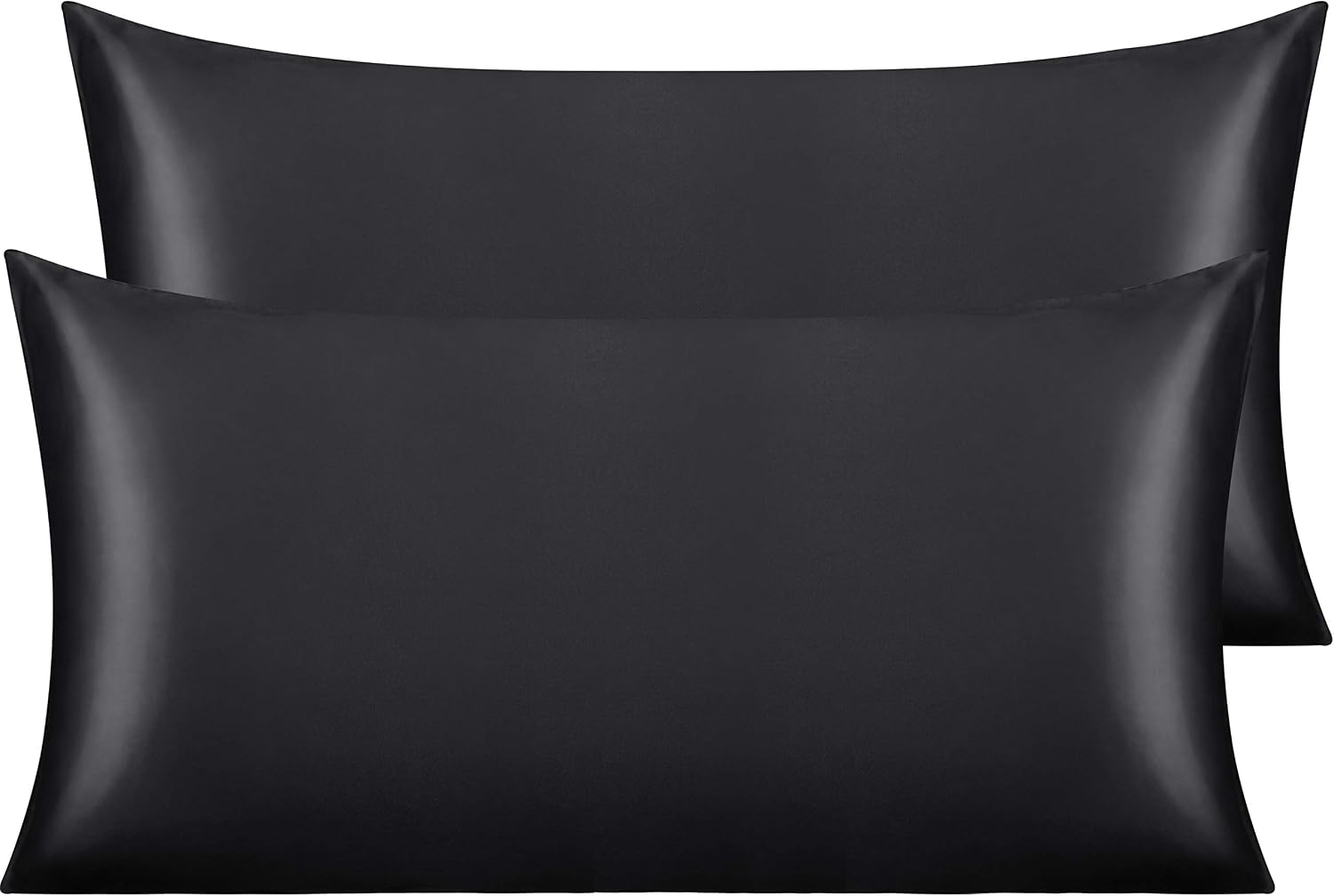 Ntbay 2 Pack Satin King Pillowcases for Hair and Skin, Luxurious and Silky Pillow Cases with Envelope Closure, 20x36 Inches, Black 2 Pack 3…