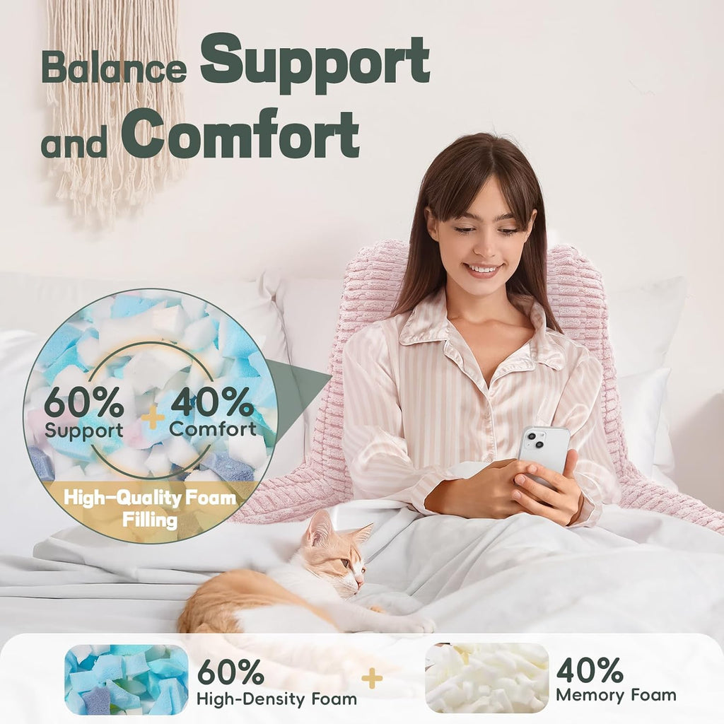 Luisof 21" Higher Large Reading Pillow for Bed Adult, Back Pillow for Bed Sitting Up with Memory Foam Back Support with Arms Rest for Couch…