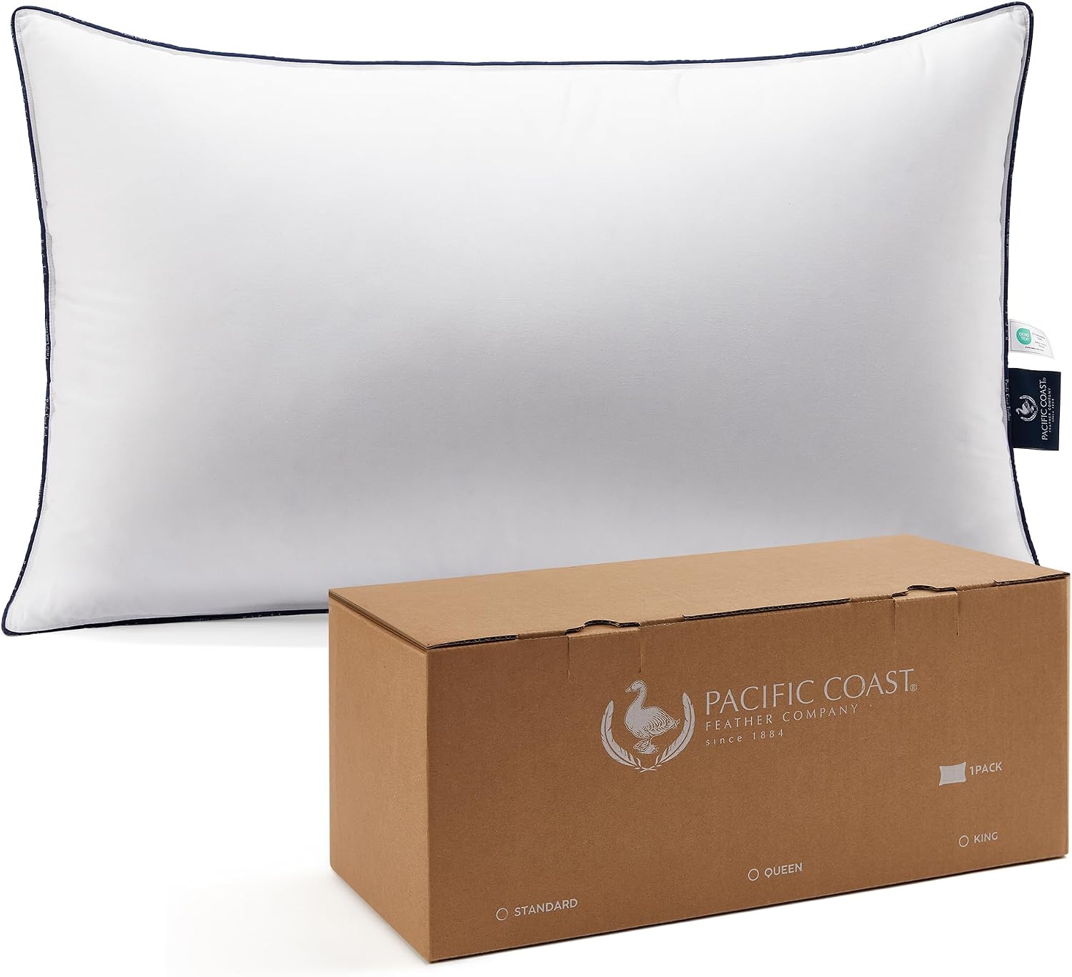 PacificCoast Pacific Coast Bed Pillow, Hotel Goose Feather and Down Pillow for Sleeping, 3-Chamber Pillow with High Thread Count 100% Cotto…