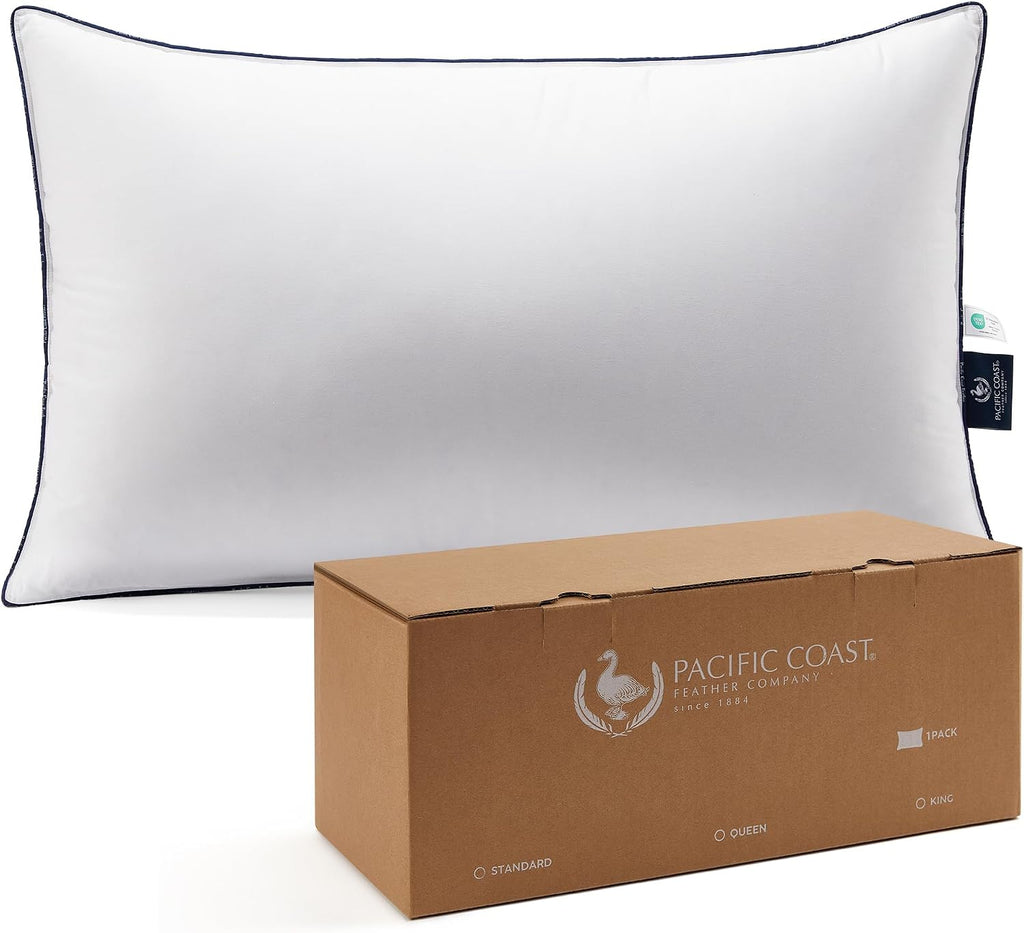 PacificCoast Pacific Coast Bed Pillow, Hotel Collection Goose Feather and Down Pillow for Sleeping, 3-Chamber Design, Medium Supportive, St…