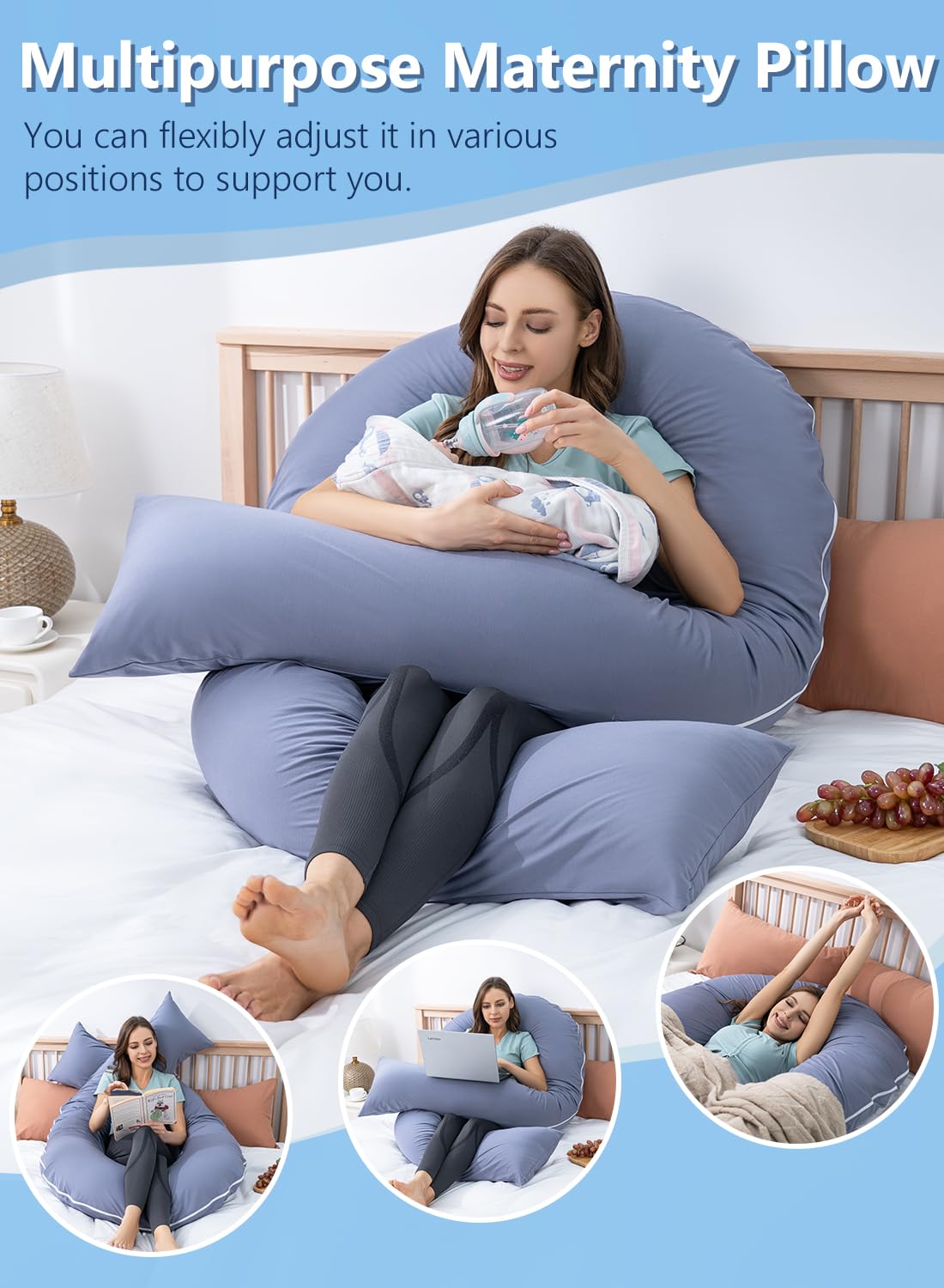 Meiz Pregnancy Pillows, Cooling Silky Pregnancy Pillows for Sleeping, 65" U Shaped Full Body Maternity Pillow for Pregnant Women, with Wash…