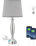 Seealle Lamps for Bedrooms - Touch Control Bedside Lamp with USB C+A, 3 Way Dimmable Nightstand Lamps with USB Port, Brushed Nickel Table…